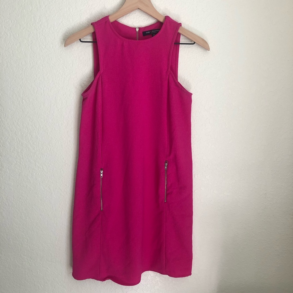 one clothing Hot Pink Shift Zipper Dress